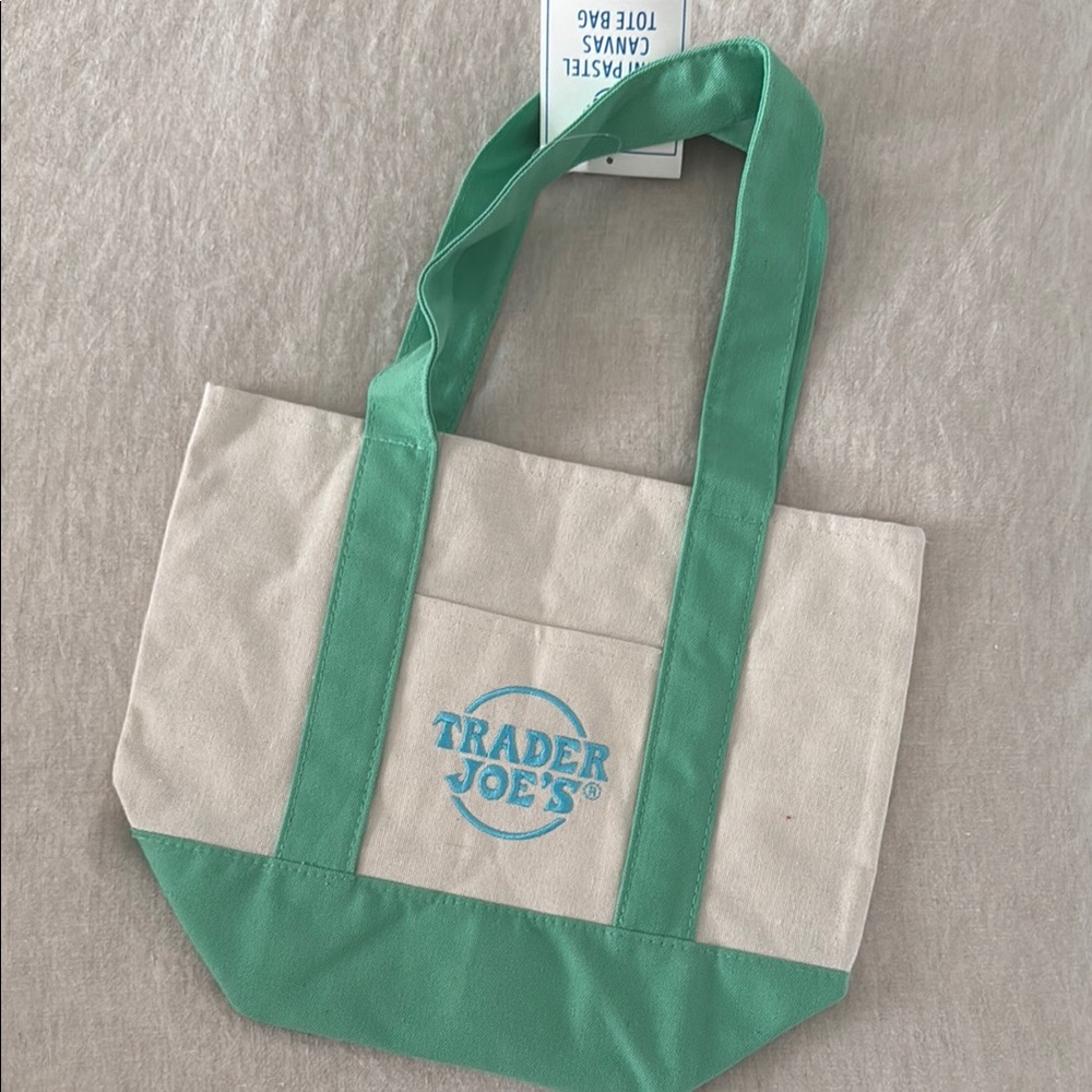 Green and Cream Canvas Tote with Minimalist Design